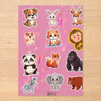 Invitaciones Acrílicas Hoja de pegatinas de animales de dibujos animados