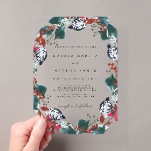 Invitaciones Acrílicas Hoja floral de Navidad Acrílico transparente para 