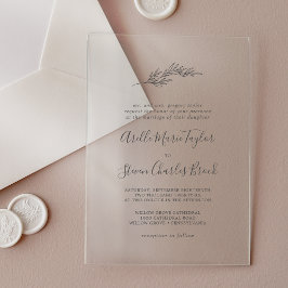 Invitaciones Acrílicas Hoja mínima Boda de vegetación simple tradicional