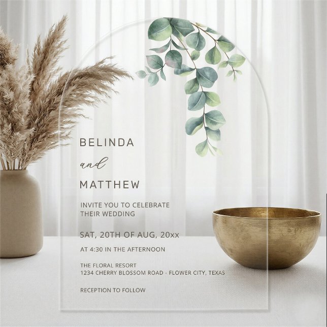 Invitaciones Acrílicas Hojas Acuarela Flores Arco Claro (Subido por el creador)