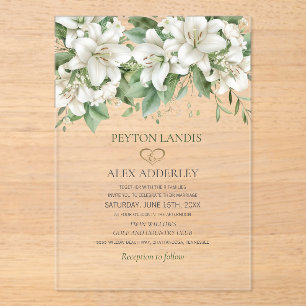 Invitaciones Acrílicas Hojas de acuarela verde floral blanco boda de oro