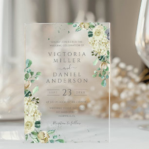 Invitaciones Acrílicas Hojas de eucalipto Verde Floral Elegante Boda
