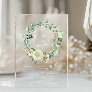 Invitaciones Acrílicas Hojas de eucalipto Verde Floral Elegante Boda