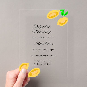 Invitaciones Acrílicas hojas de limón dibujadas a mano añaden detalles pa