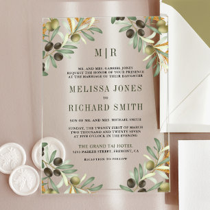 Invitaciones Acrílicas Hojas de Olivo Boda Formal