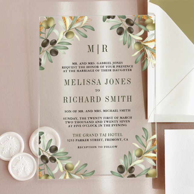 Invitaciones Acrílicas Hojas de Olivo Boda Formal (Subido por el creador)