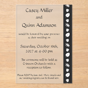 Invitaciones Acrílicas Hojas de Otoño en Boda de Acrílico Negro