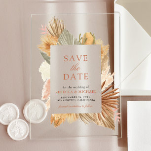Invitaciones Acrílicas Hojas de Palma de Pasto Pampas Boda Save the Date