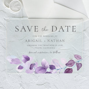 Invitaciones Acrílicas Hojas Moradas de Lavanda Boda Save The Date