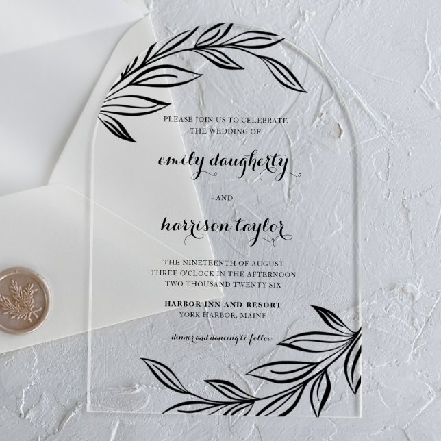 Invitaciones Acrílicas Hojas negras negras e ilustradas modernas (Subido por el creador)