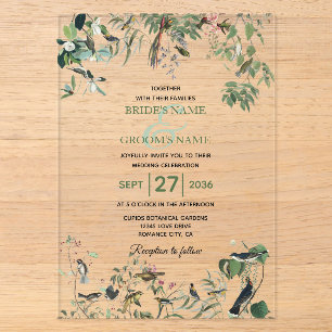 Invitaciones Acrílicas Hojas Rústicas de Eucalipto Verde Antiguo Boda