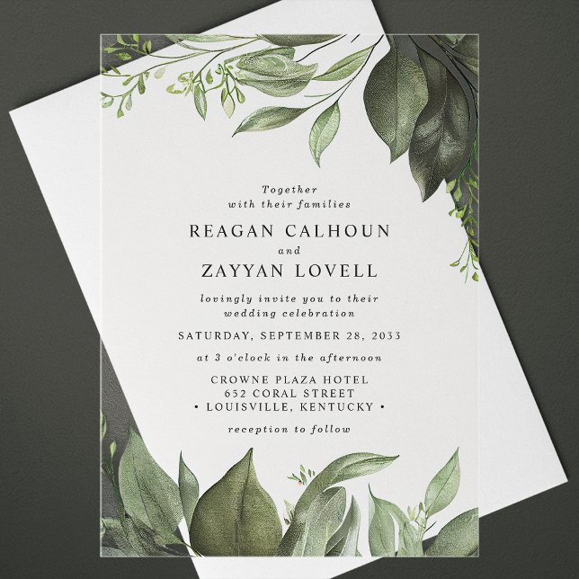 Invitaciones Acrílicas Hojas Sofisticadas de Eucalipto para una Boda Mode (Subido por el creador)