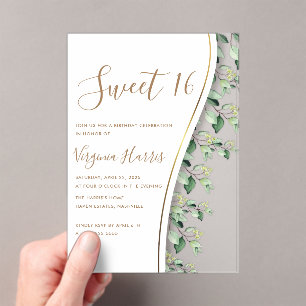 Invitaciones Acrílicas Hojas verdes Foliage Sweet 16 Cumpleaños