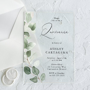 Invitaciones Acrílicas Hojas Verdes Lujuriosas Quinceañera Moderna