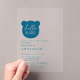 Invitaciones Acrílicas Hola Baby Bear Baby Shower