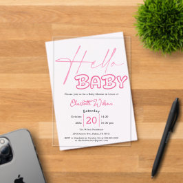 Invitaciones Acrílicas Hola Bebé Elegant Dark Pink Baby Shower