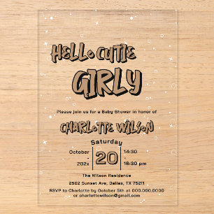 Invitaciones Acrílicas Hola Cariño Niña Dulce Cumpleaños de Bebé de Cuadr