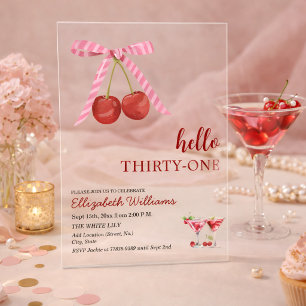 Invitaciones Acrílicas Hola Cumpleaños Treinta y Uno Fiesta de Cherry Mar