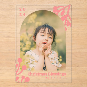 Invitaciones Acrílicas Holly Berries Arch Foto Navidades rosados