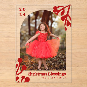 Invitaciones Acrílicas Holly Berries Arch Photo Red Navidades