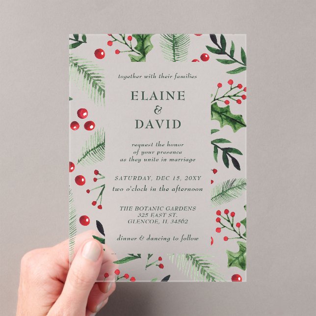 Invitaciones Acrílicas Holly Berries Navidades Boda de Invierno (Insitu (portátil))