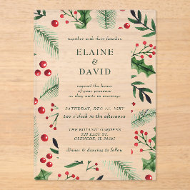 Invitaciones Acrílicas Holly Berries Navidades Boda de Invierno