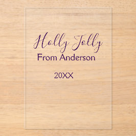 Invitaciones Acrílicas Holly Jolly holidays add name family year purple s