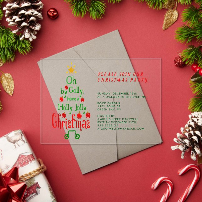 Invitaciones Acrílicas Holly Jolly Navidades Typography Classic (Insitu (Vacaciones))