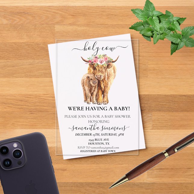 Invitaciones Acrílicas Holy Cow Highland Calf Baby Ducha (Subido por el creador)