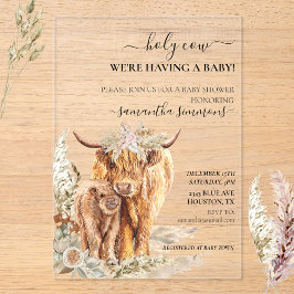 Invitaciones Acrílicas Holy Cow Highland Calf Baby ducha Boho