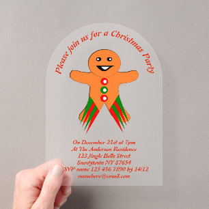 Invitaciones Acrílicas Hombre de Jengibre de Fiesta de Navidad Personaliz