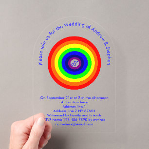 Invitaciones Acrílicas Hombres Gays Alrededor de Arcoíris Boda Personaliz