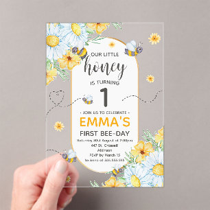 Invitaciones Acrílicas Honey Bee Fiesta de cumpleaños 1