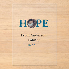 Invitaciones Acrílicas Hope blue holidays bold letter kids photo name yea
