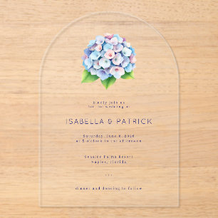 Invitaciones Acrílicas Hortensia Elegante de Acuarela Azul