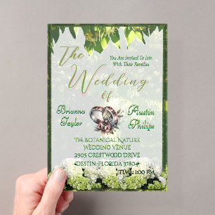 Invitaciones Acrílicas Hortensias Botánicas en Flor Boda