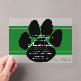 Invitaciones Acrílicas Huella de graduación única verde y negra elegante