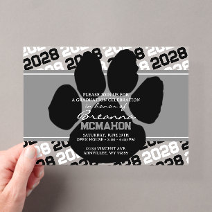 Invitaciones Acrílicas Huella de papel de graduación gris y negro