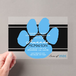 Invitaciones Acrílicas Huella de pata de graduación única negra y azul cl