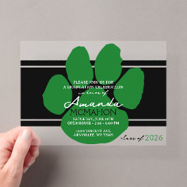 Invitaciones Acrílicas Huellas de graduación negras y verdes únicas y ele