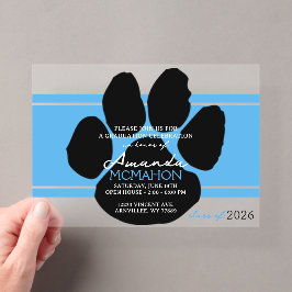 Invitaciones Acrílicas Huellas de graduación únicas en azul claro y negro