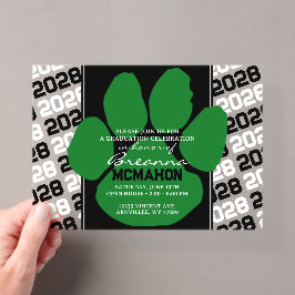 Invitaciones Acrílicas Huellas de Graduación Verdes y Negras de Moda Tran
