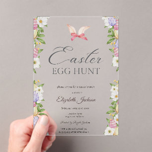 Invitaciones Acrílicas Huevos de Pascua Orejas de Conejo Flores Brunch y
