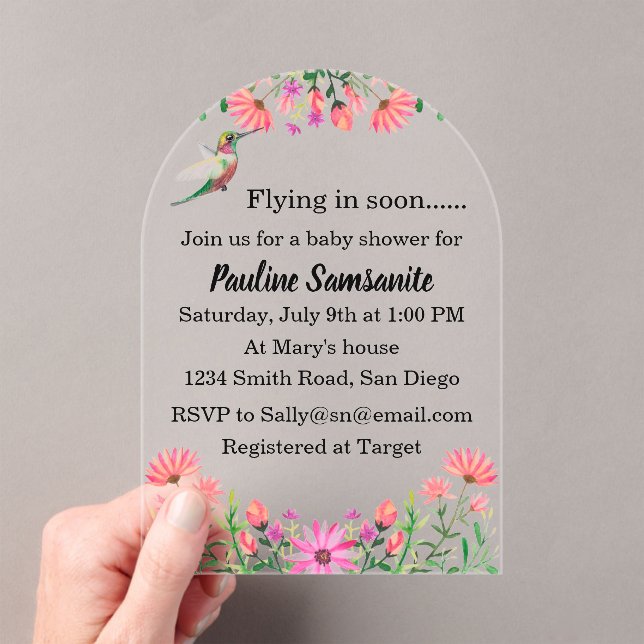Invitaciones Acrílicas Hummingbird Baby Shower (Insitu (portátil))