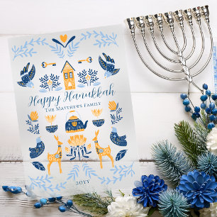 Invitaciones Acrílicas Hygge Azul Feliz Hanukká único en amarillo