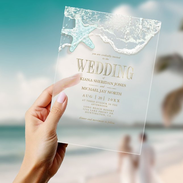 Invitaciones Acrílicas ID837 de la boda Sea Foam Beach (Subido por el creador)