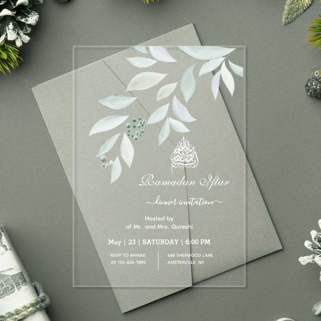 Invitaciones Acrílicas Iftar botánico acuarela Ramadan (Subido por el creador)