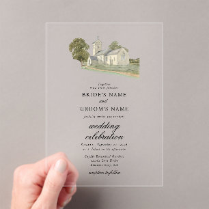Invitaciones Acrílicas Iglesia acuarela Monograma tradicional Boda