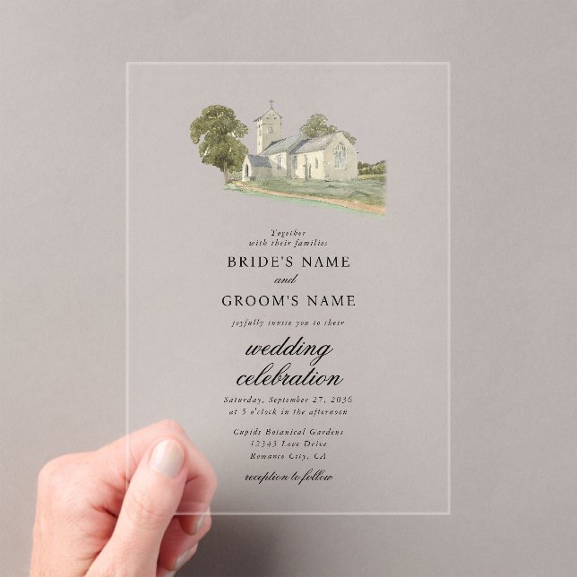 Invitaciones Acrílicas Iglesia acuarela Monograma tradicional Boda (Insitu (portátil))