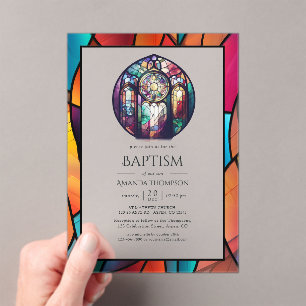 Invitaciones Acrílicas Iglesia moderna bautismo, dedicación o bautizo